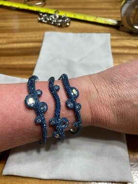 Swarovski Blue Crystal Triple Bangle Bracelet Set